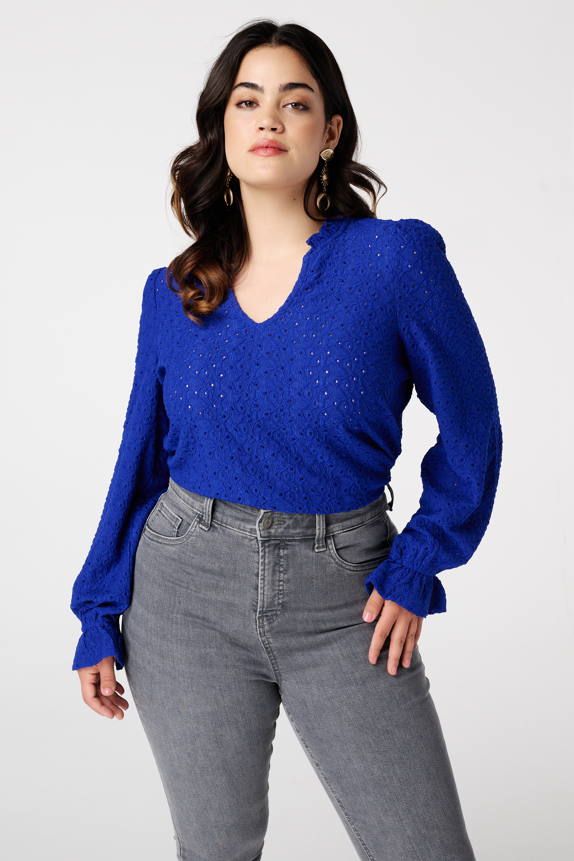 Top met broderie Kobalt blauw
