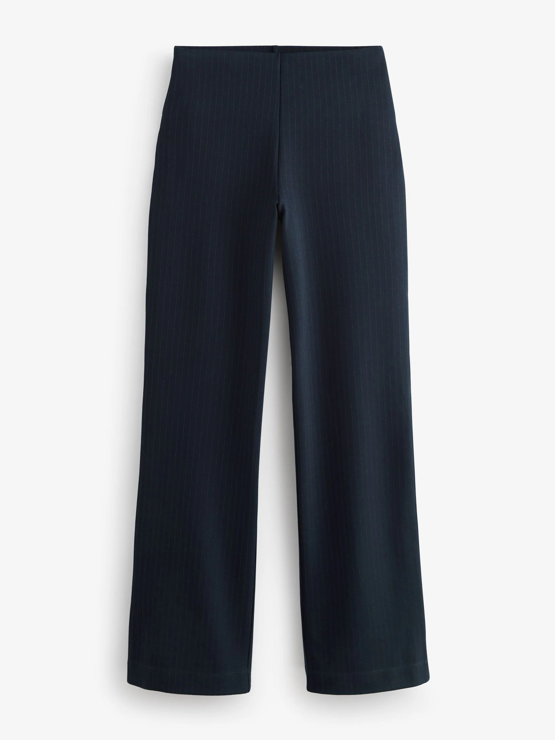 Marineblauwe krijtstreep - Smoothing Ponte Jersey Broek met Wijde Pijpen