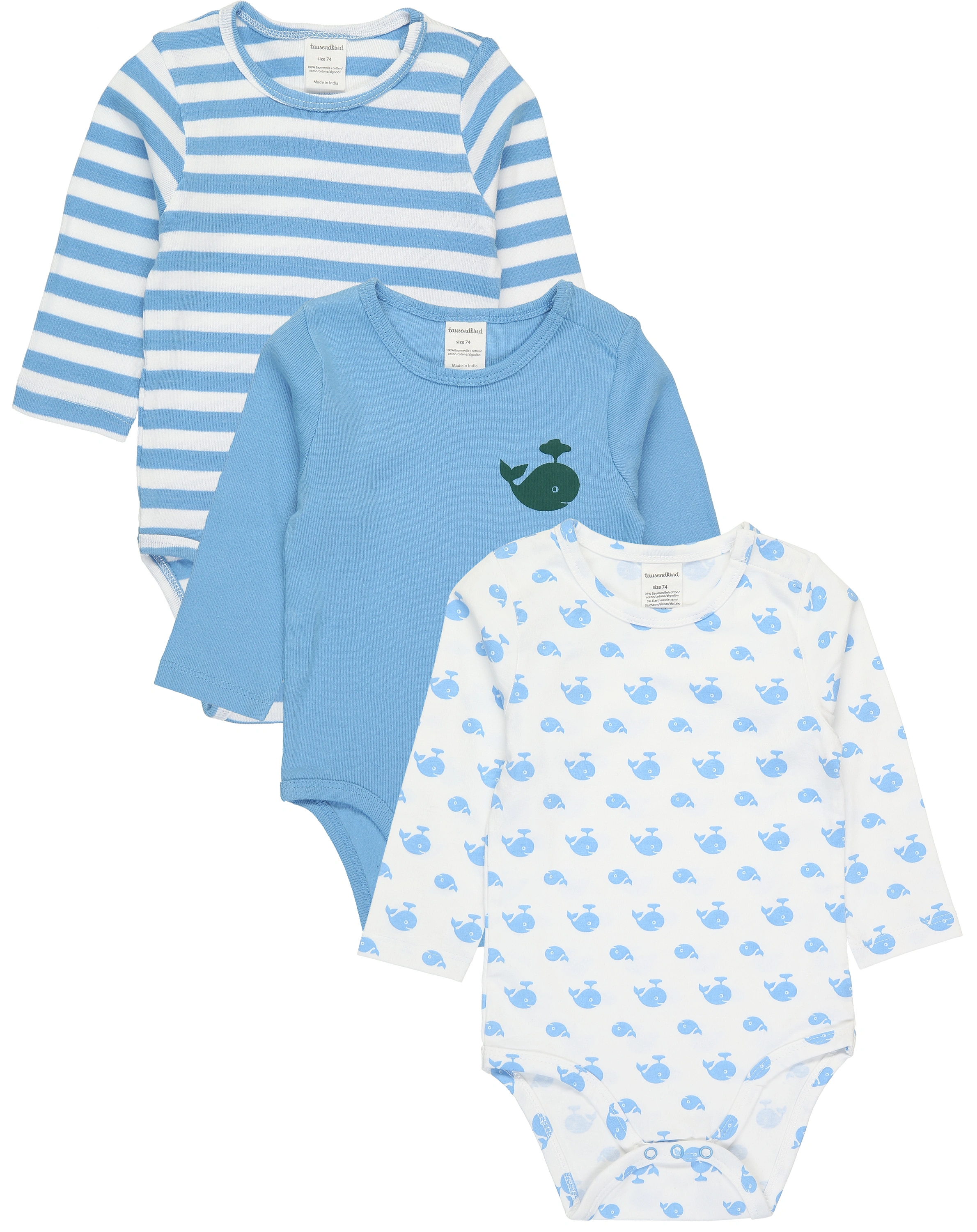 Langarm-Body WAL 3er-Pack in weiß/hellblau