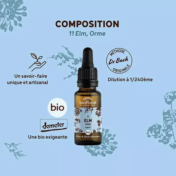 Florais de Bach Biofloral 11 - Olmo - Conta-gotas - Orgânico Demeter - 20 ml