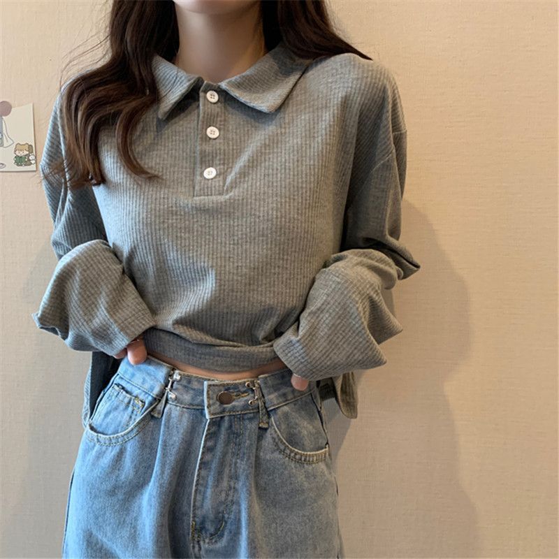 Superduper - Effen poloshirt met lange mouwen