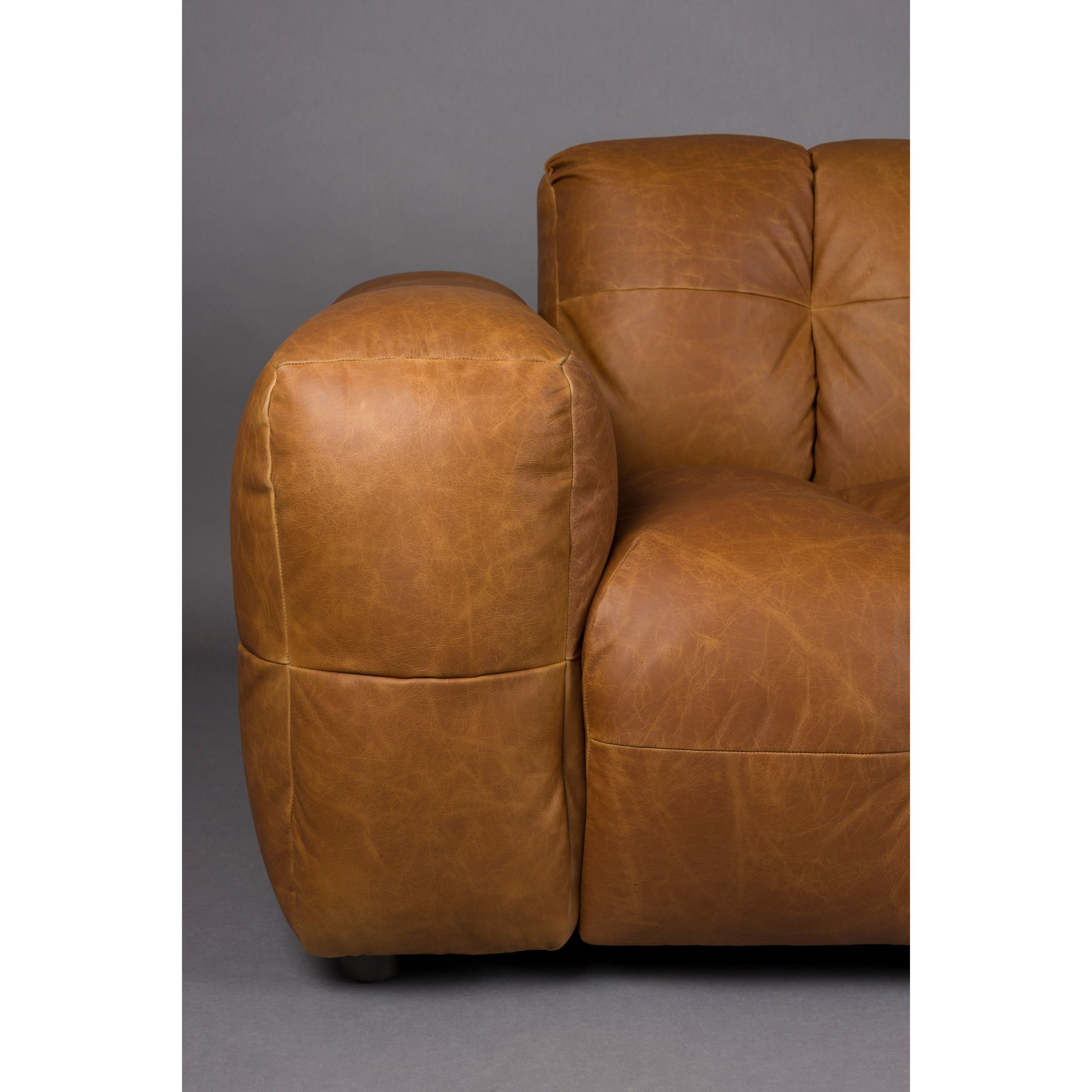 Dutchbone Hackman 4,5-zitsbank Leer Cognac Bruin