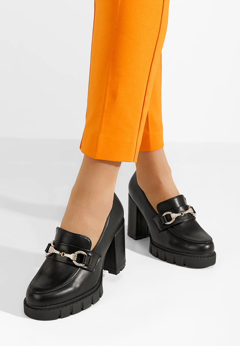 Mocassins femme à talon noirs Reena