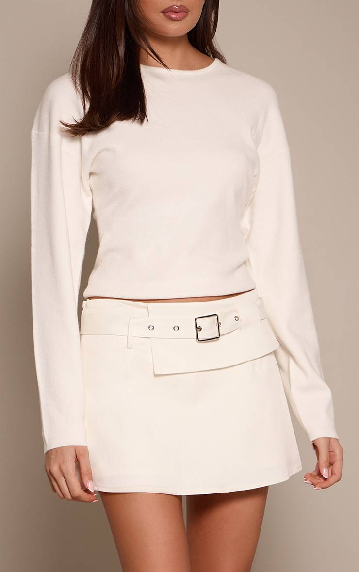 Crème Jupe-short En Tissu Tissé Avec Détail Ceinture