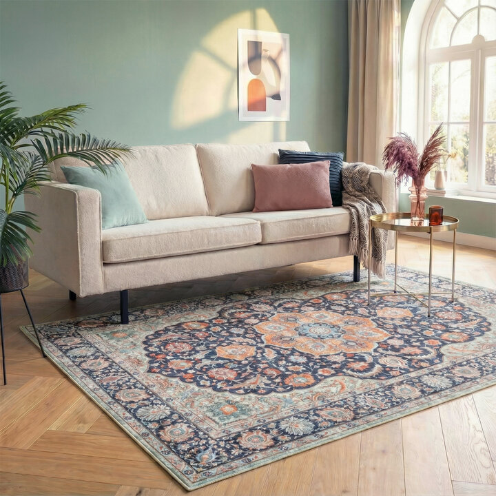 Vintage vloerkleed - Imagine Medaillon Blauw | Rijk