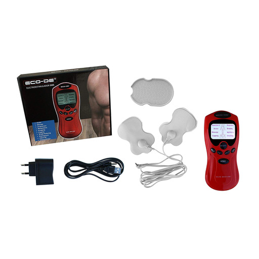 Estimulador elétrico muscular portátil Eco-de Ems, compacto, fácil de usar, LCD azul, 8 programas.