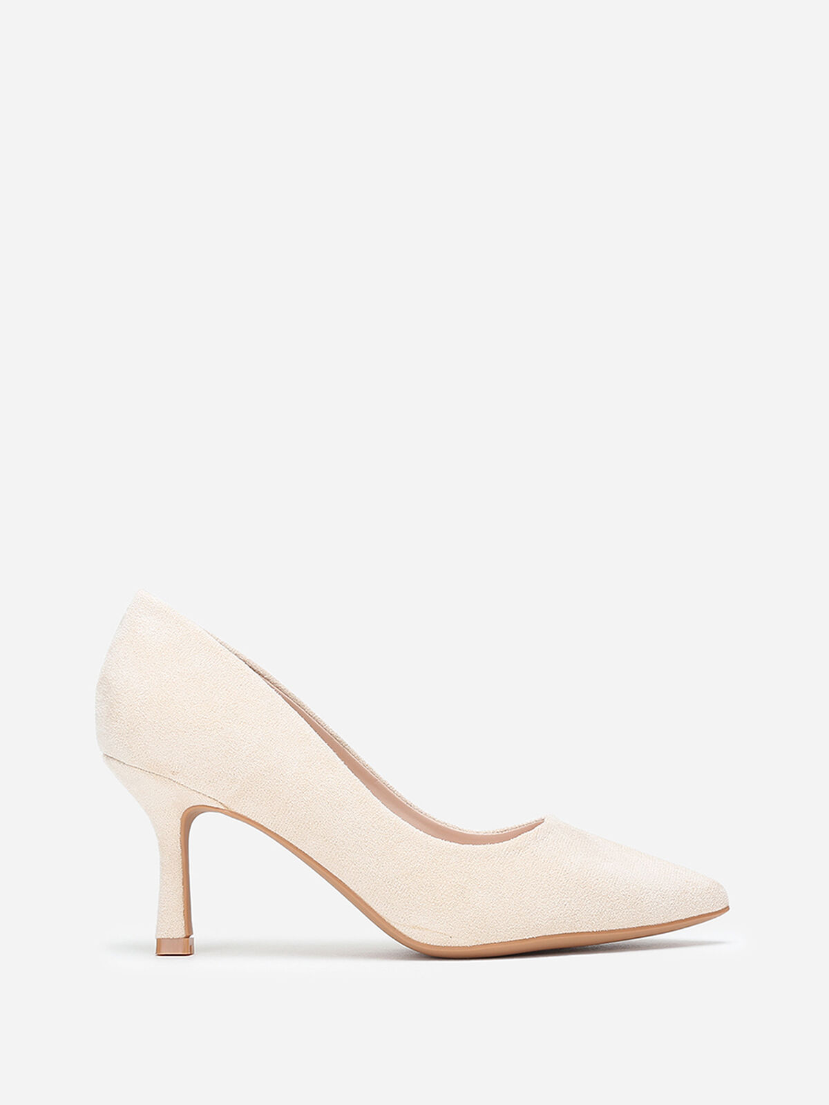 Escarpins à bout pointu et talon fin en suédine- Beige