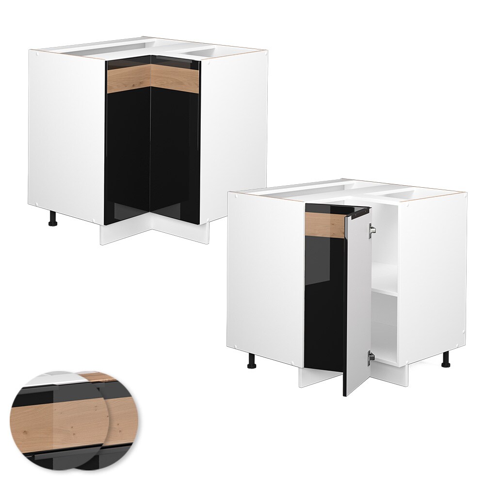 Vicco Eckunterschrank Küchenschrank Küchenmöbel Fame-Line Weiß Schwarz Eiche 81 cm modern Hochglanz