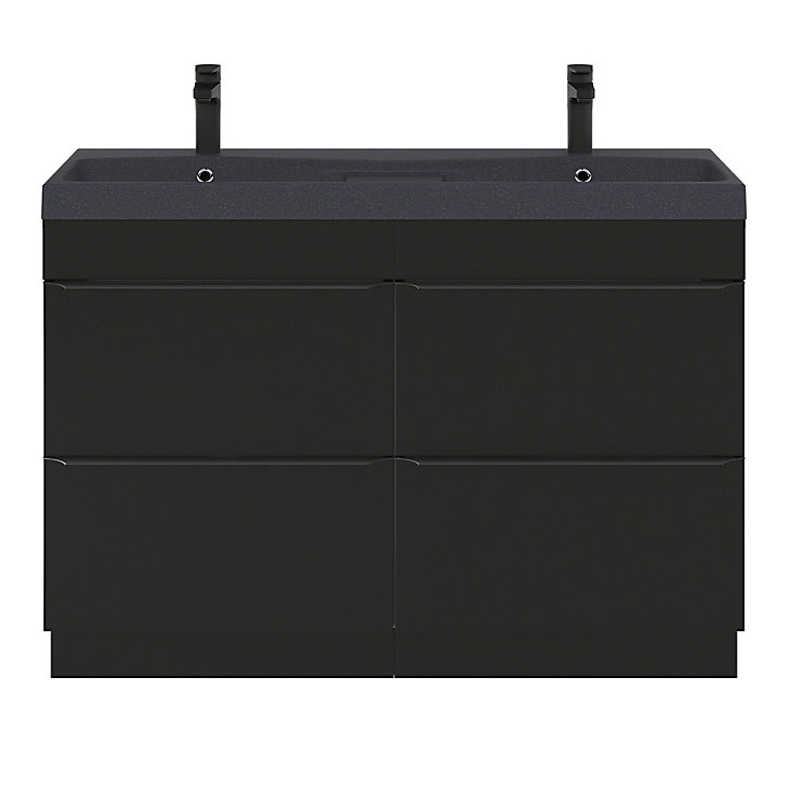 Ensemble salle de bains l.120 cm meuble à poser Imandra noir mat + plan double vasque résine noir