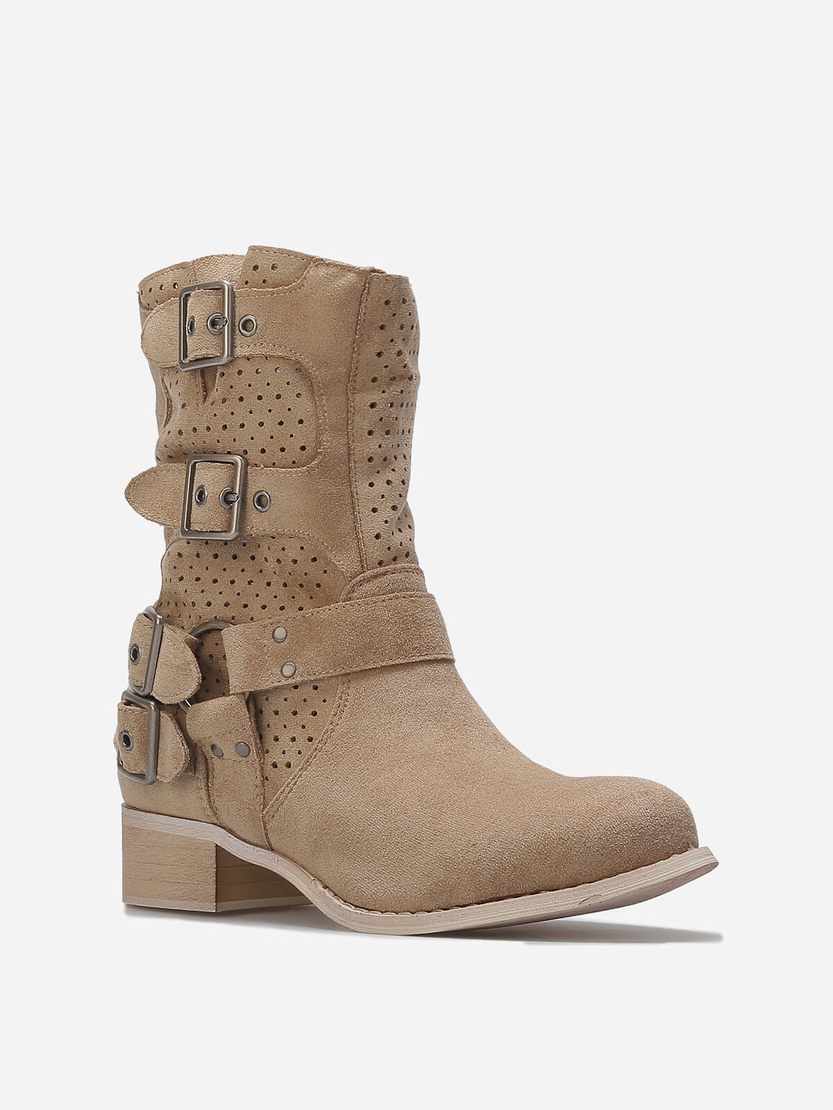 Bottines en suédine à sangles- Taupe