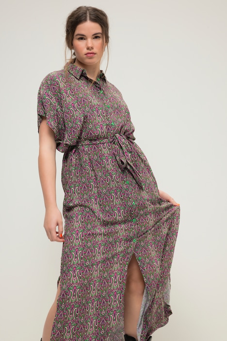 Maxikleid, oversized, Paisley-Print, Hemdkragen, Knopfleiste