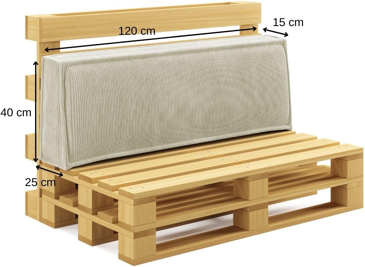 chilly pilley® Elegante Palettenkissen aus Cord – Hochwertiges Sitz- & Rückenkissen Set mit modernem Design, Sitzpolster mit Schaumstoffkern & Rückenkissen (2er Set, Creme)