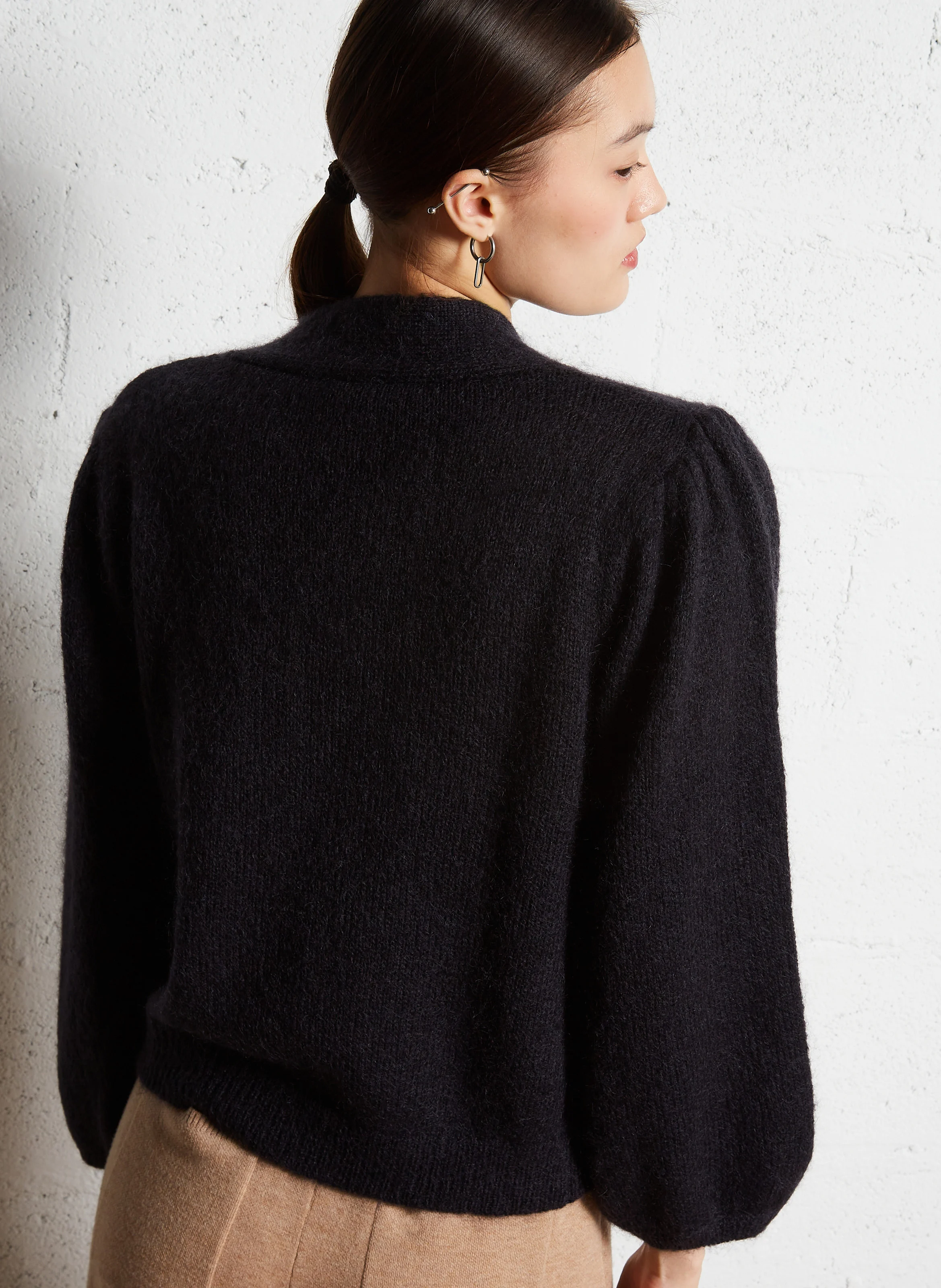 LONI - Gilet court en mohair, laine et soie | Noir