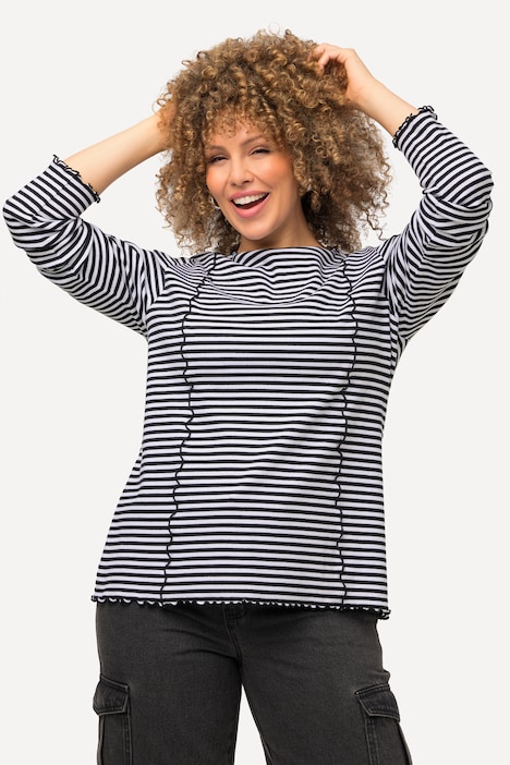 Shirt, Ringel, Ziernähte, Stehkragen, Langarm