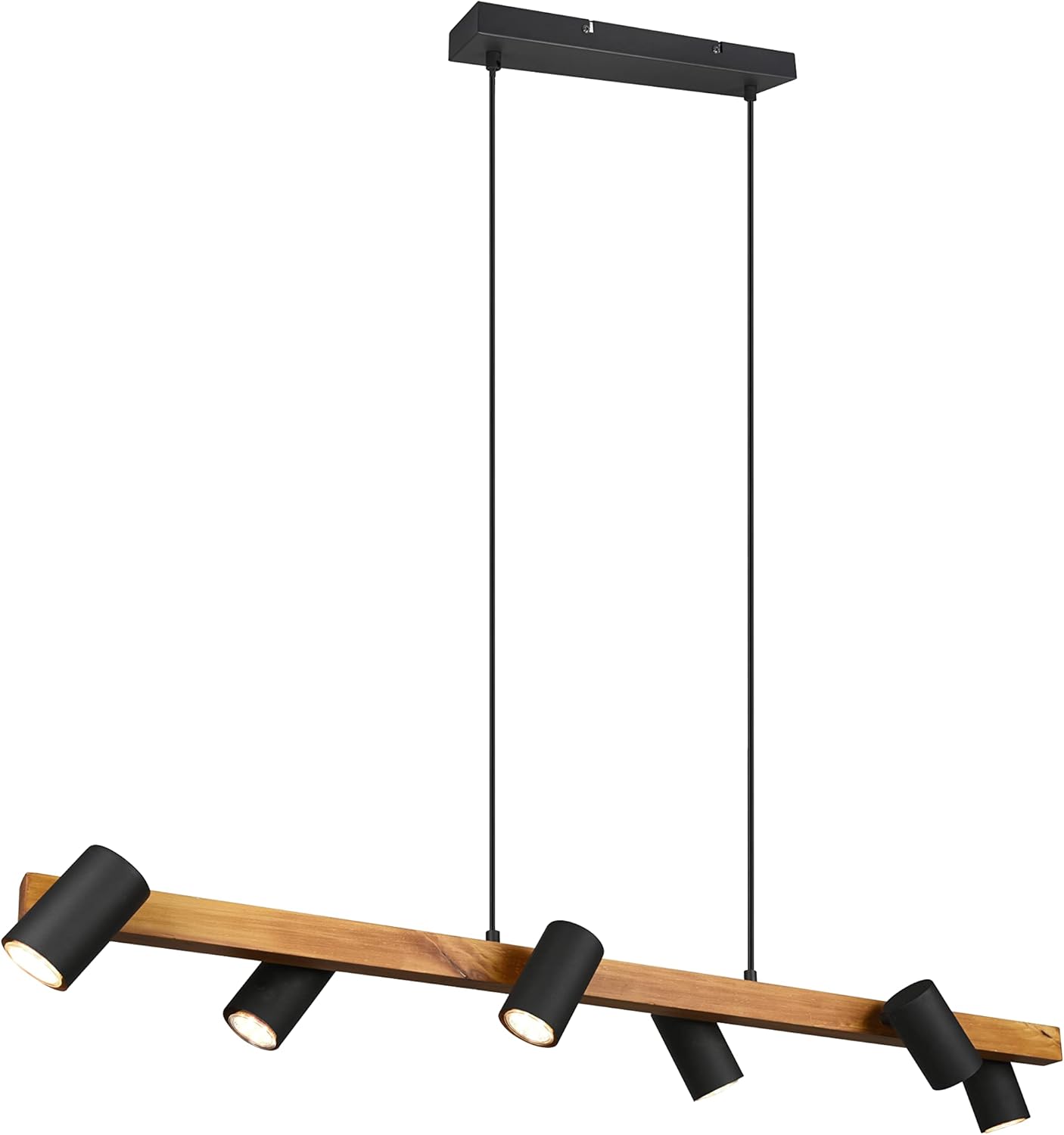 Trio Leuchten Pendelleuchte Marley 312490632,Metall Schwarz matt, Holz, exkl. 6x GU10