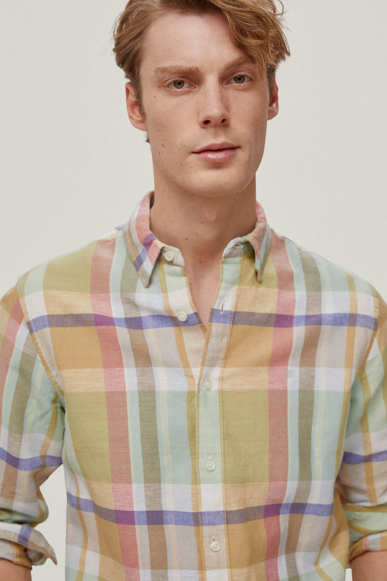 Camisa de linho xadrez Madras - Amarela