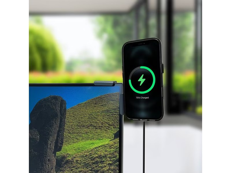 (15W) Screen Mount MagSafe Auto KFZ Ladegerät Qi2 Wireless Charger 360° Car Display Smartphone Halterung (4S541114) - Grau