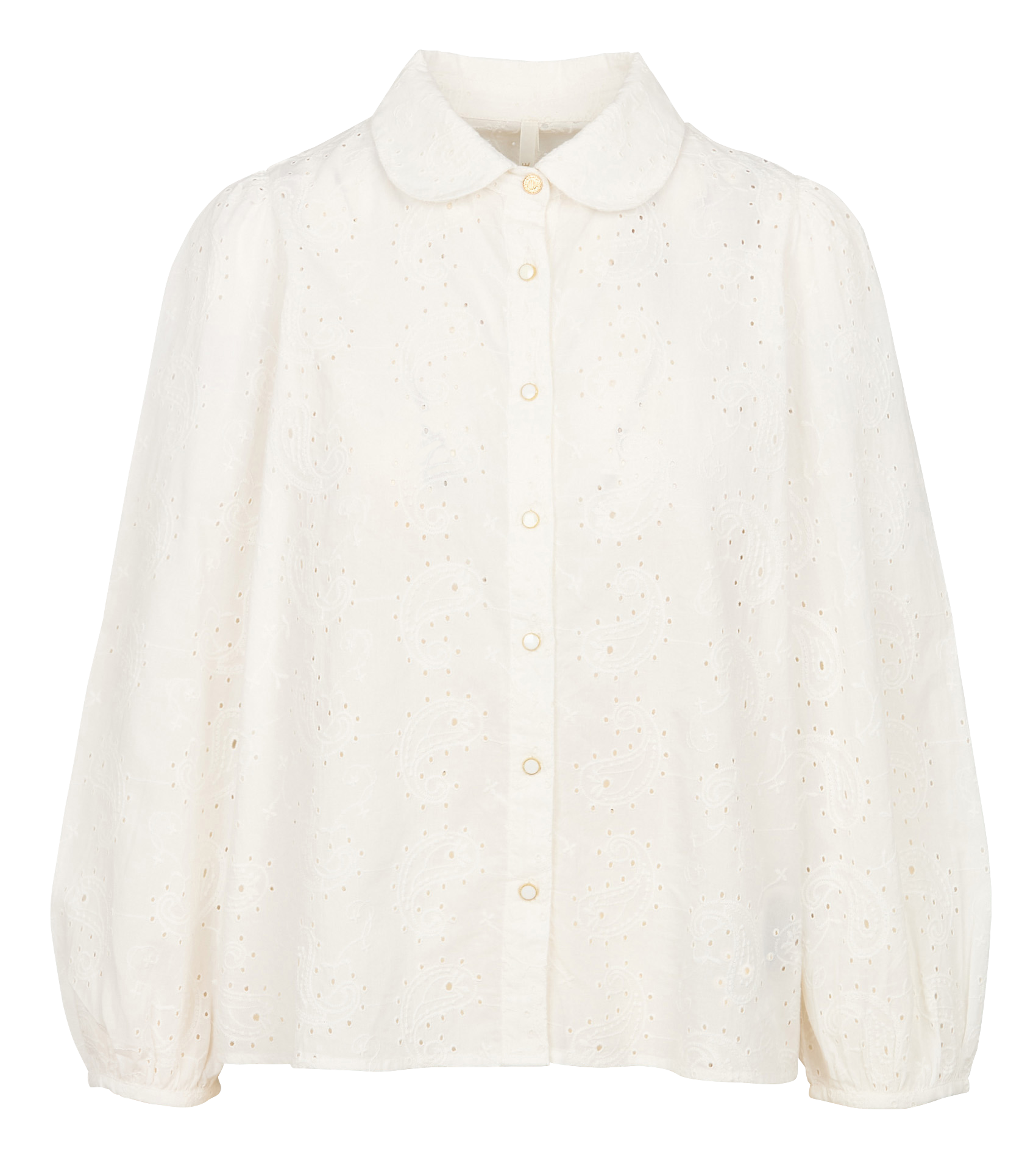 Chemise droite col claudine broderie anglaise en coton | Blanc