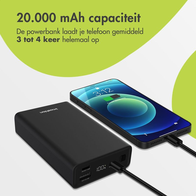 imoshion - Ultra Series - Powerbank - 20.000 mAh - Snelladen tot 33 watt - Black
