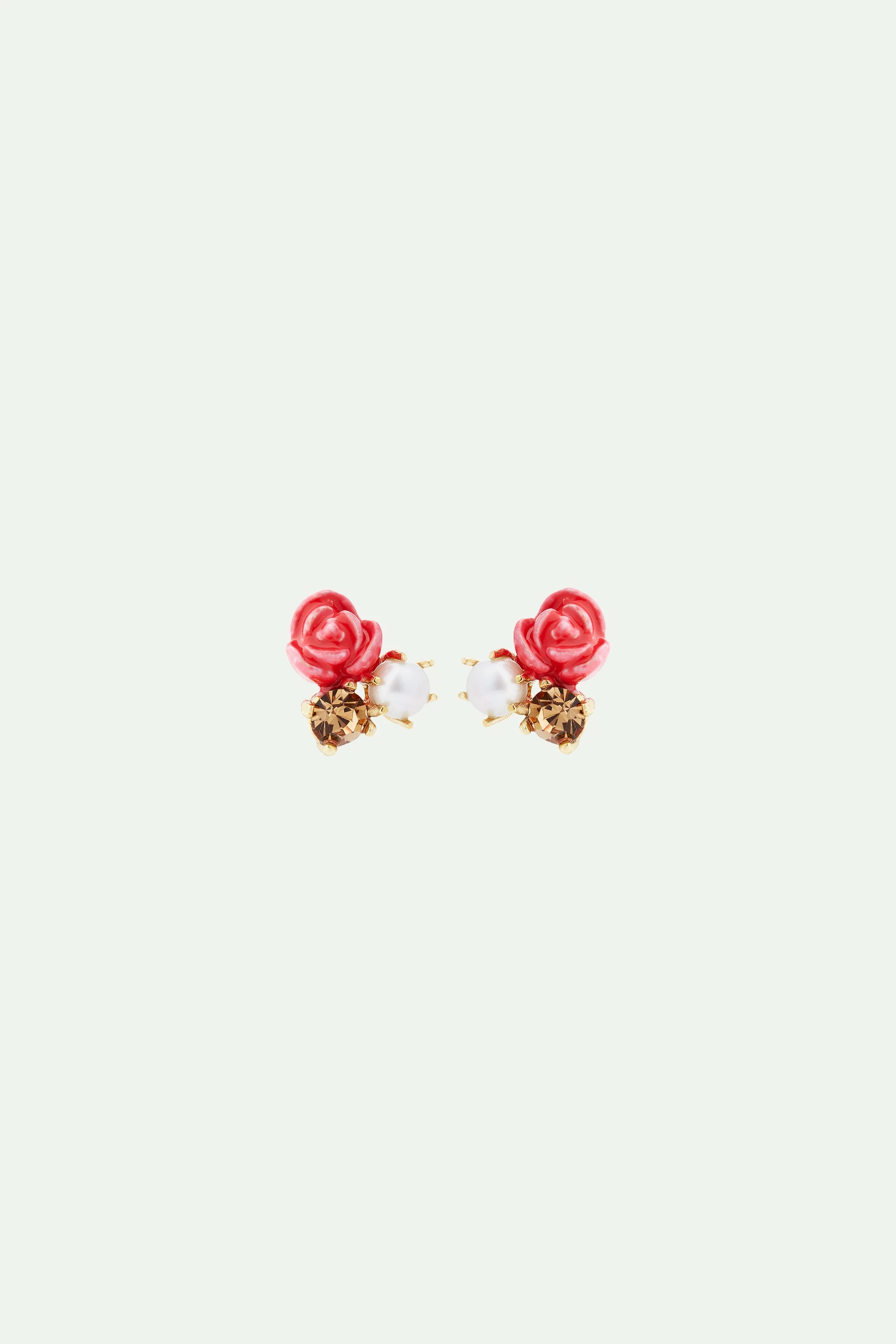 Boucles d'oreilles , perle de culture et pierre | Rose