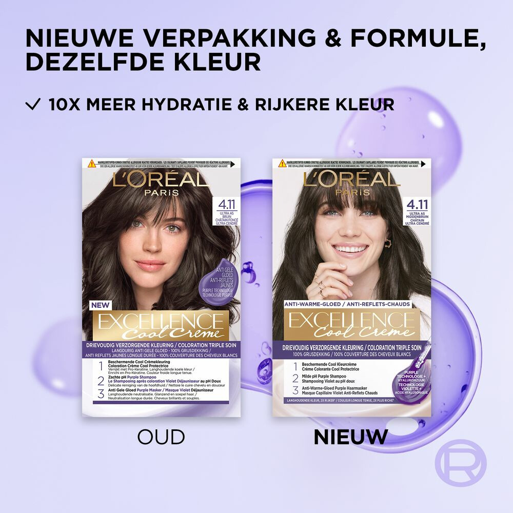 L'Oréal Excellence Cool Crème Permanente Crèmekleuring 4.11 - Ultra As Middenbruin