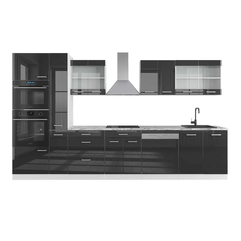Vicco Küchenzeile Küchenblock Einbauküche R-Line 350 cm Weiß Anthrazit Hochglanz
