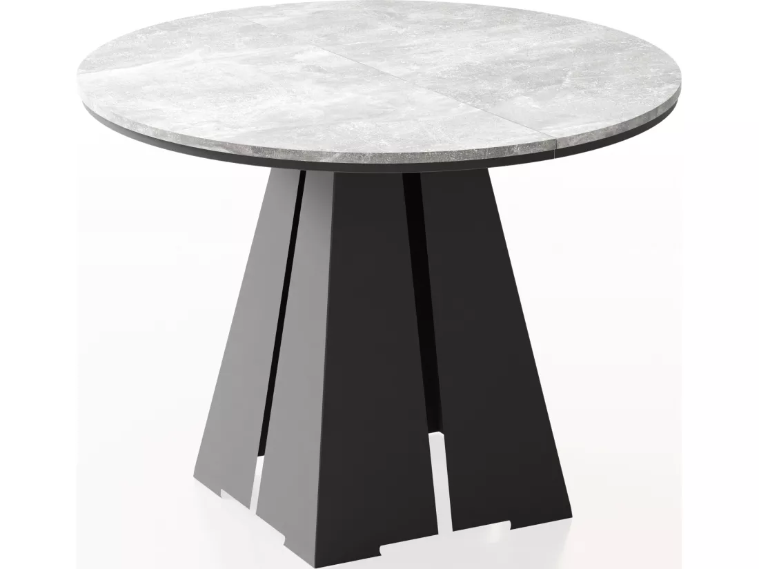 Table à Manger Ronde Extensible Avec Piètement Métallique Noir - Table Industrielle Moderne Pour Salle à Manger Ou Cuisine - 100 Cm à 180 Cm - Fabriqué En Ue - Béto