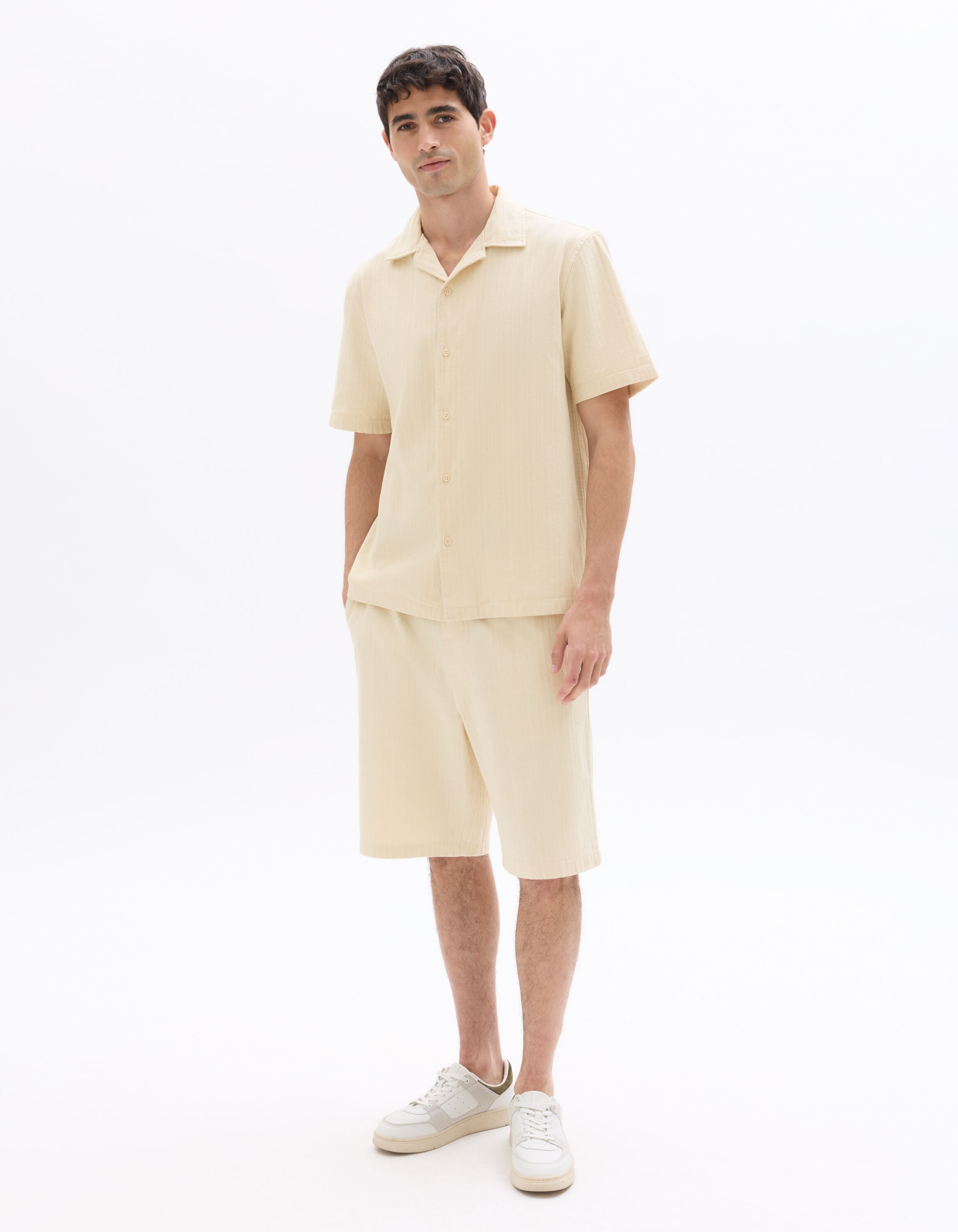 Bermuda loose en jean rayé - écru