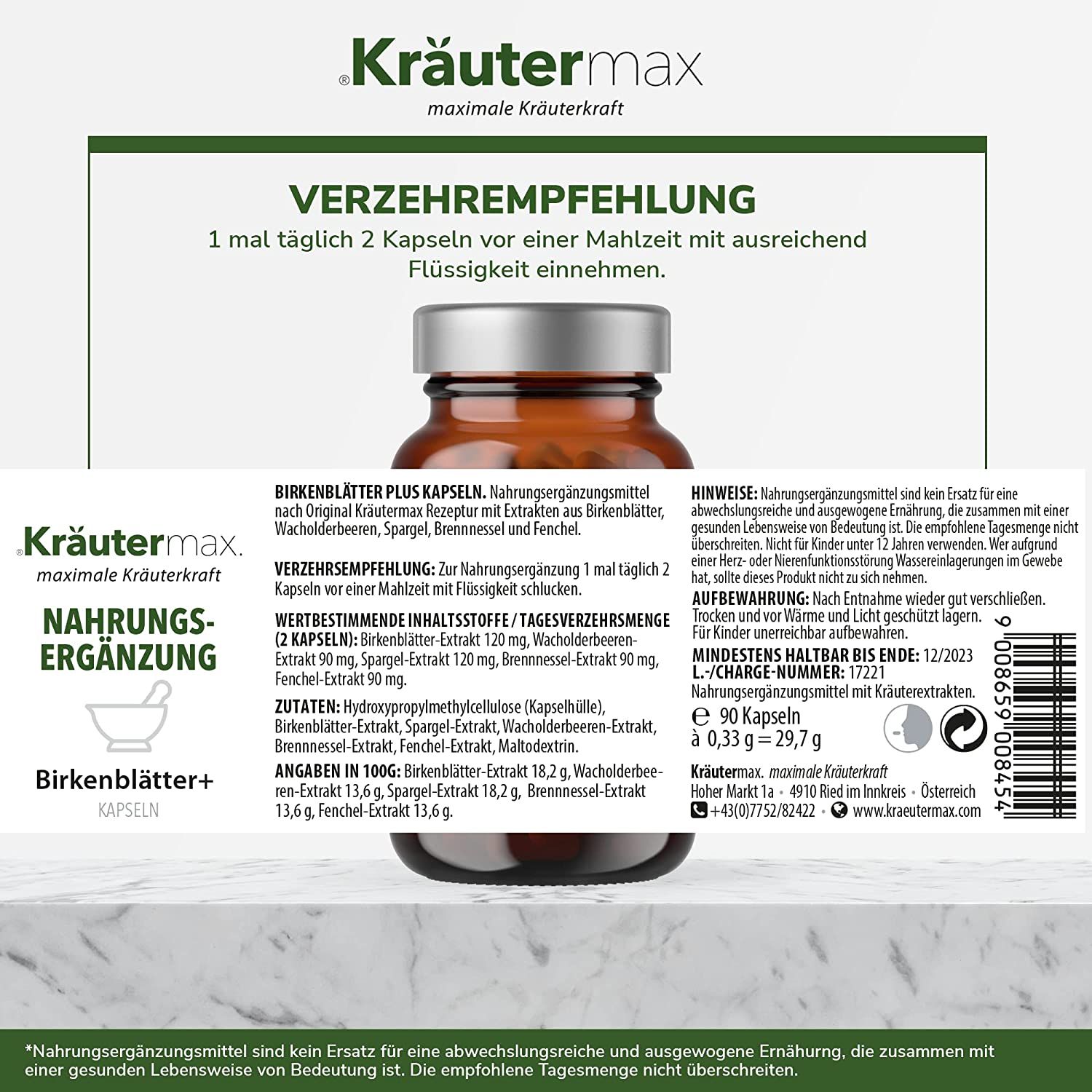 Kräutermax Birkenblätter plus Wacholder und Brennnessel Kapseln
