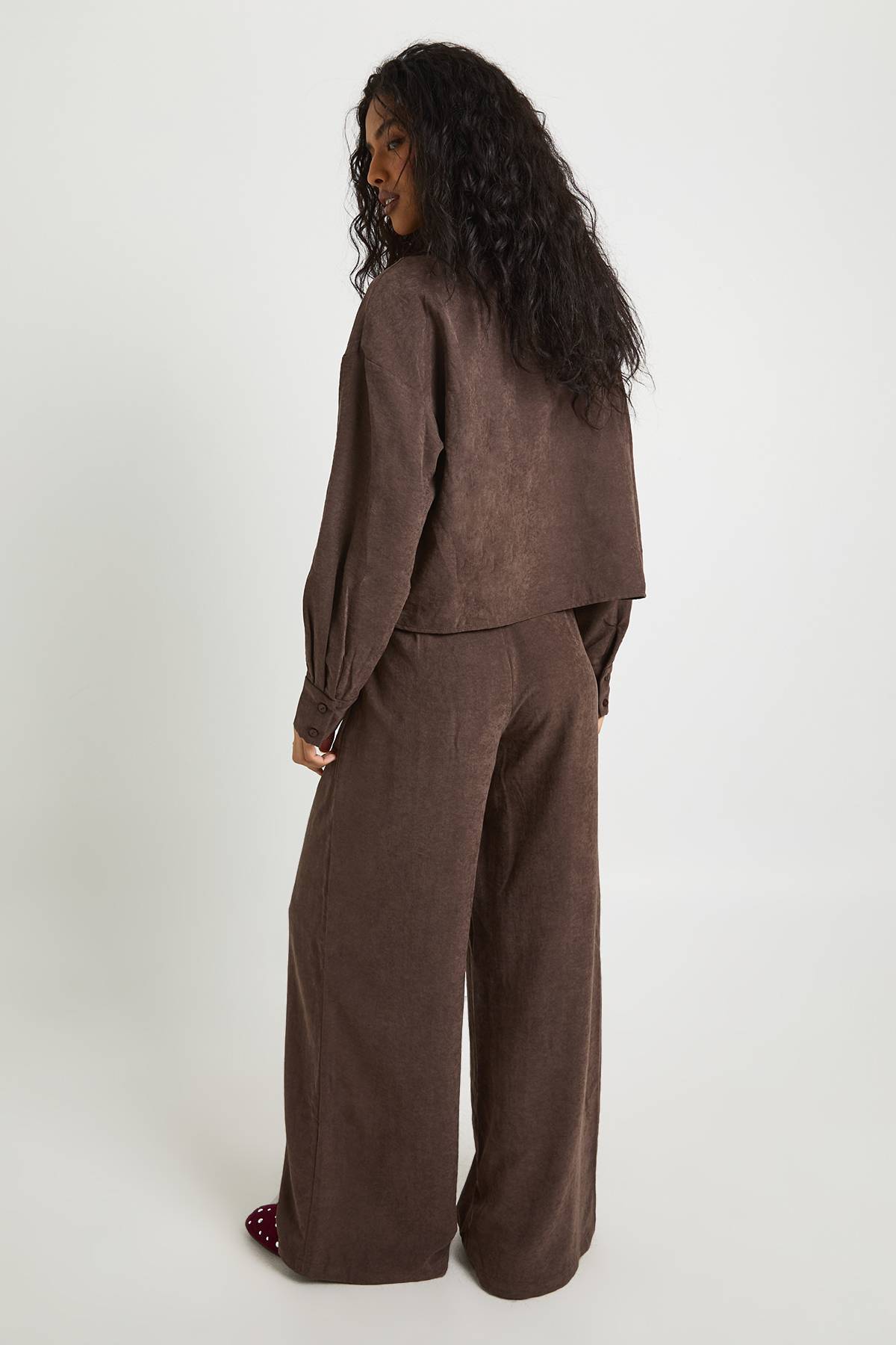 boohoo Ensemble Coordonné Chemise Courte Ample À Effet Pêche Et Pantalon Taille Basse