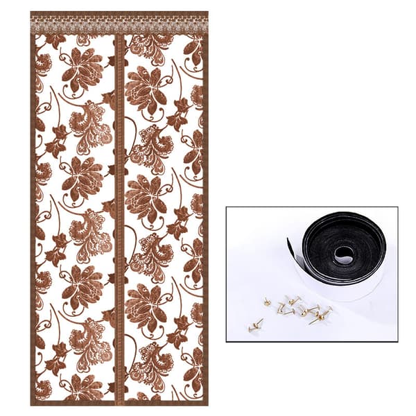 INF Magnetisk skjermdør med brodert piondesign (kaffebrun)