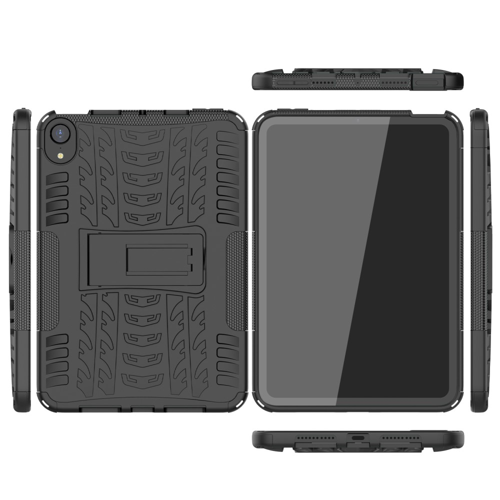 iPad Mini 7 (2024) / Mini 6 (2021) Hybrid Outdoor Gummi Case Hülle mit Aufsteller - Schwarz