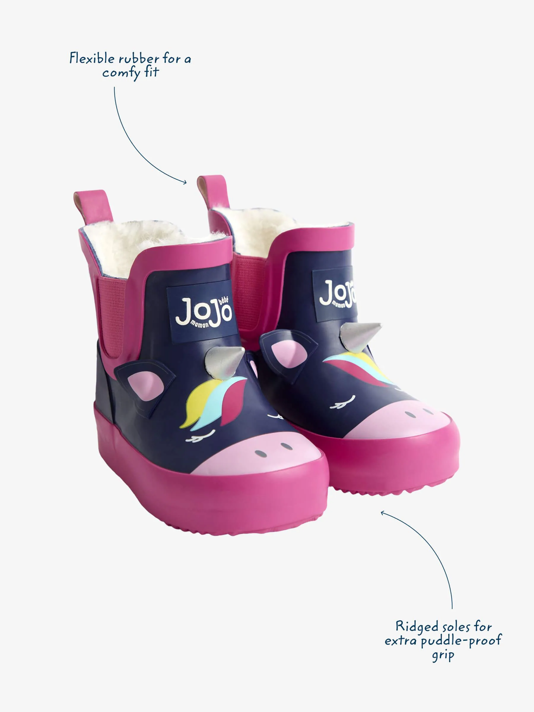 Marineblauw/roze eenhoorn - JoJo Maman Bébé Print Cosy Short Wellies