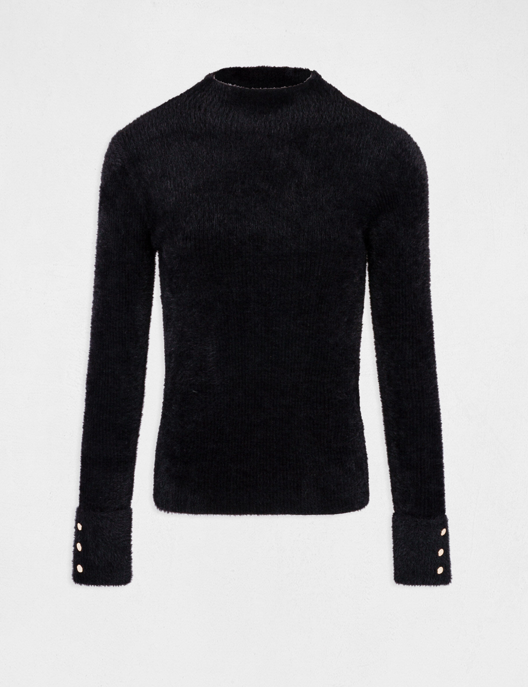 Pull manches longues maille duveteuse noir femme - noir