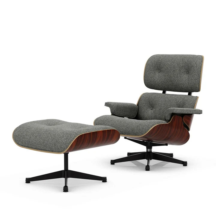 Vitra - Lounge Chair & Ottoman, schwarz / poliert, Santos Palisander, Nubia, salt'n pepper (neue Masse)