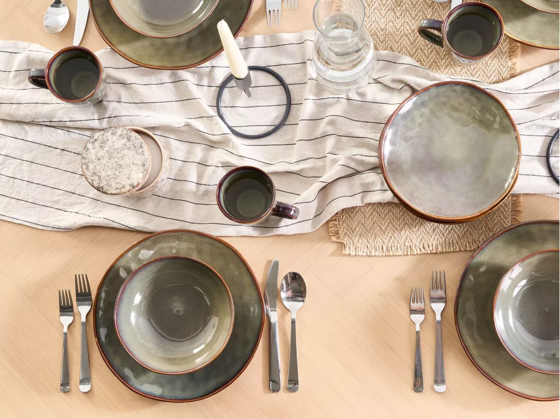 Set de 16 couverts de table THYME Grès Vert foncé
