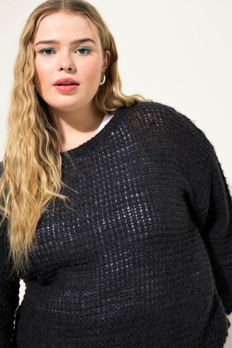 Pullover, Boxy Shape, Lochstrick, Rundhals, Langarm