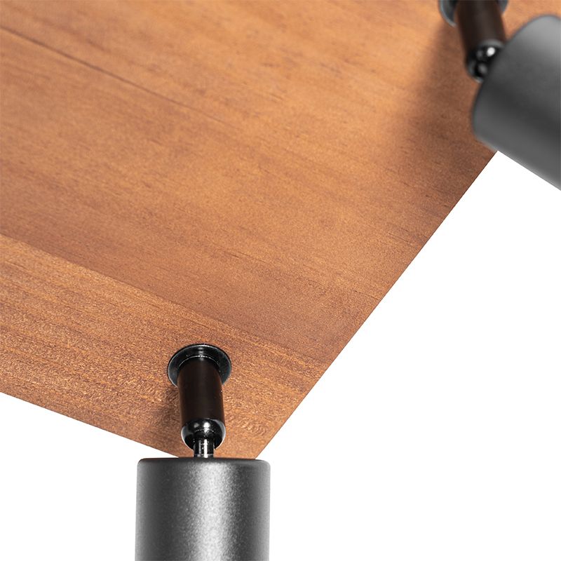 Industriële spot zwart met hout 4-lichts - Kristina