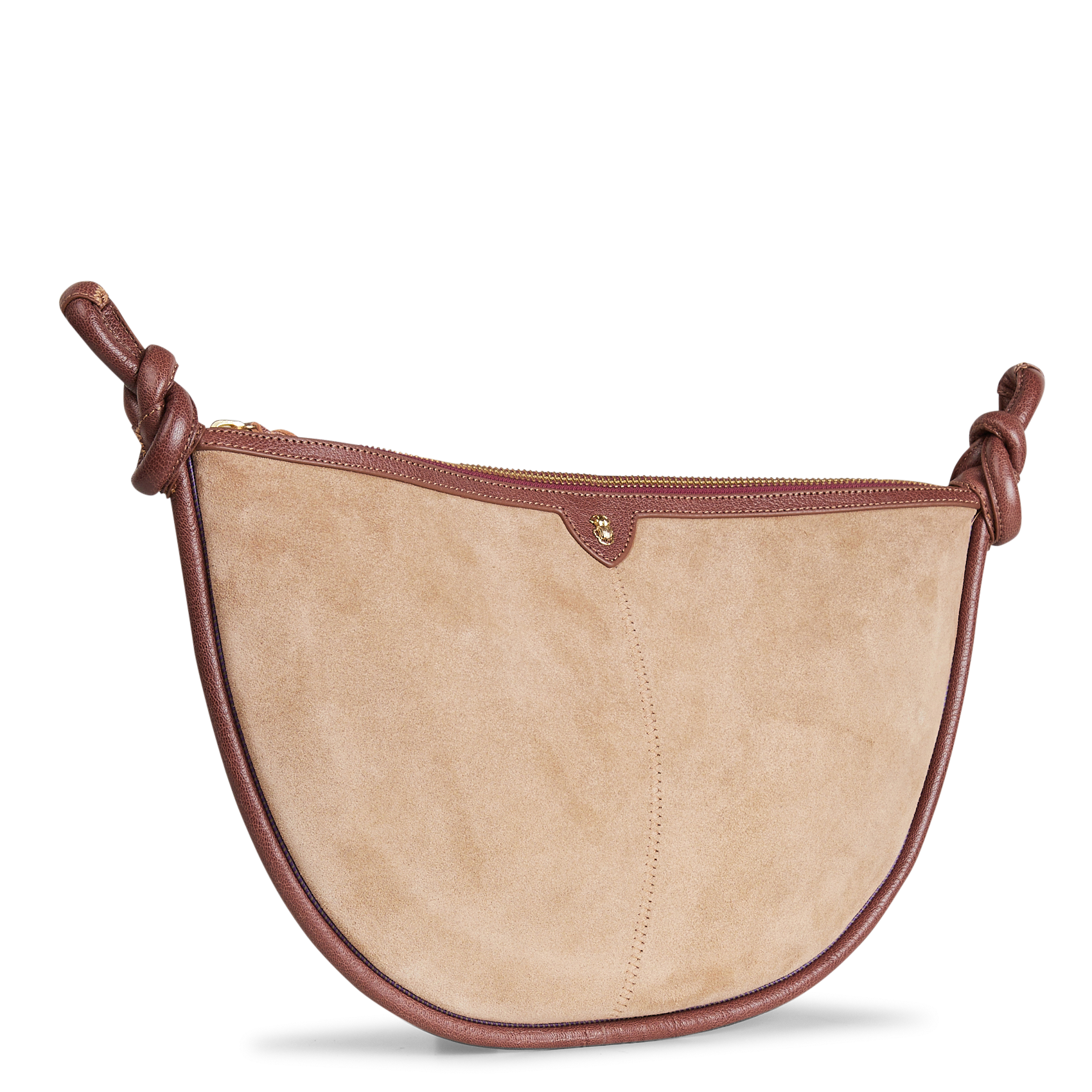 CHRIS - Sac demi-lune en cuir velours | Beige