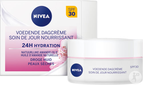 Nivea Soin De Jour Nourrissant 24h Hydratation IP30 Huile D'Amande Naturelle Peaux Sèches 50ml
