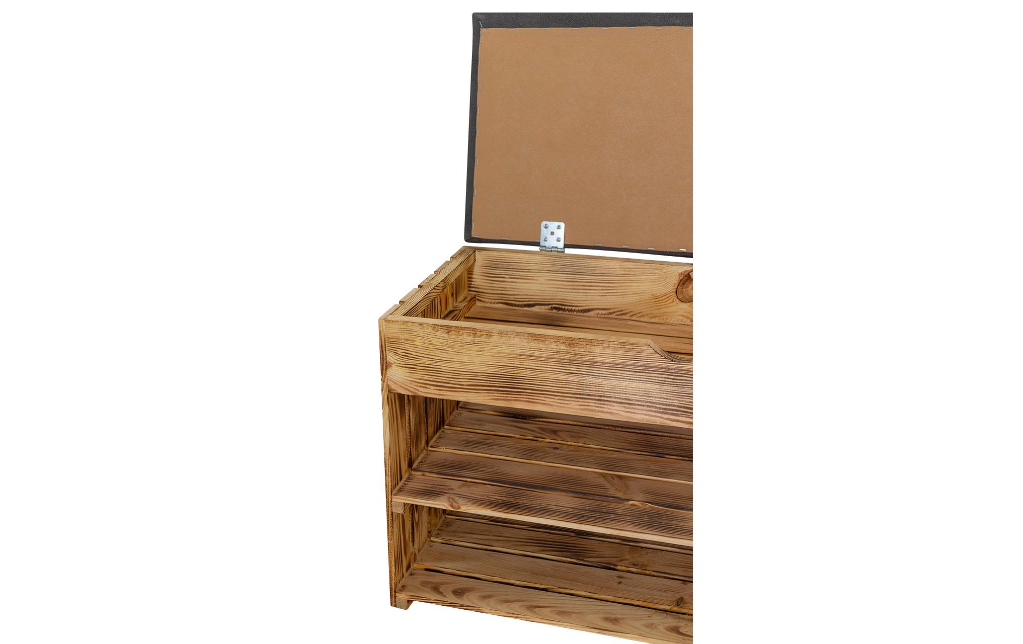 Sitzbank mit Ablage, Braun geflammt, 90 x 55 cm<br>Gepolsterte Sitzbank mit Schuhablage