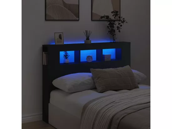 Tête de lit à LED noir 140x18,5x103,5 cm bois d'ingénierie