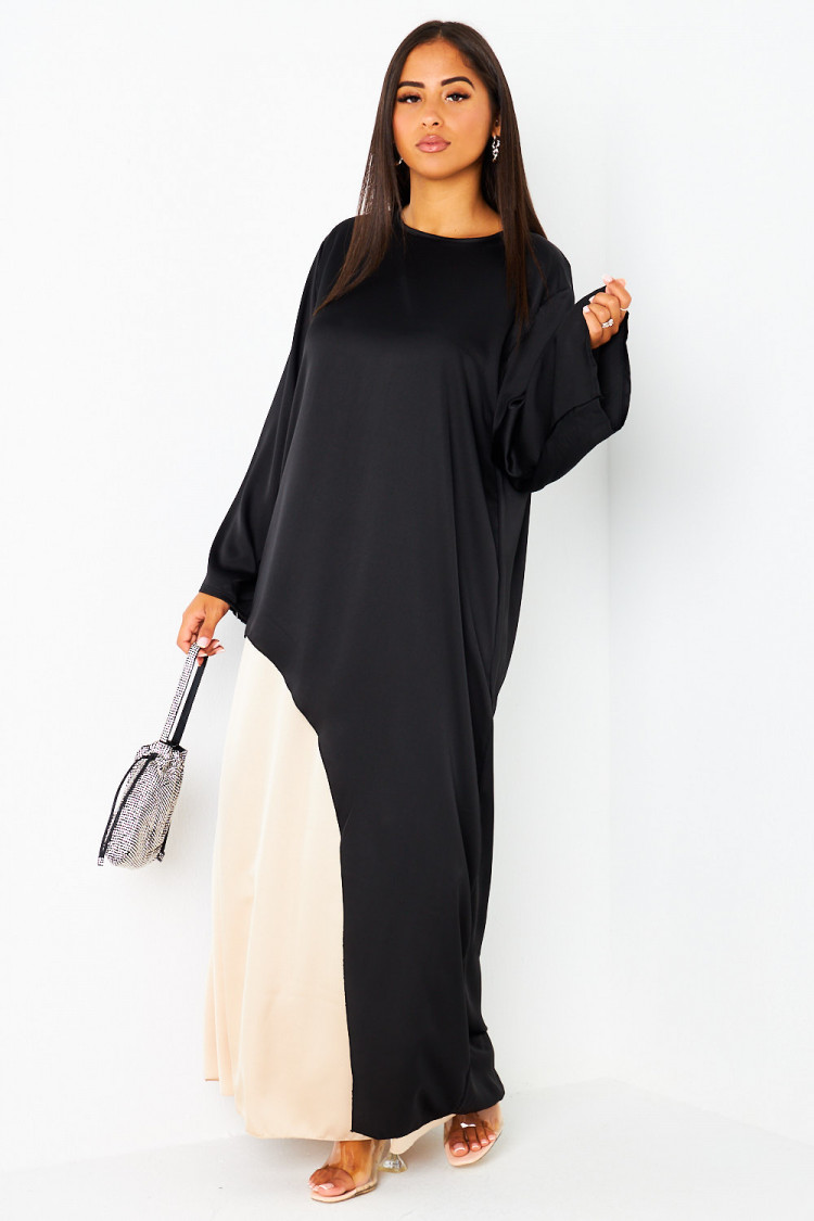Ensemble 2 pièces blouse asymétrique noire + jupe beige