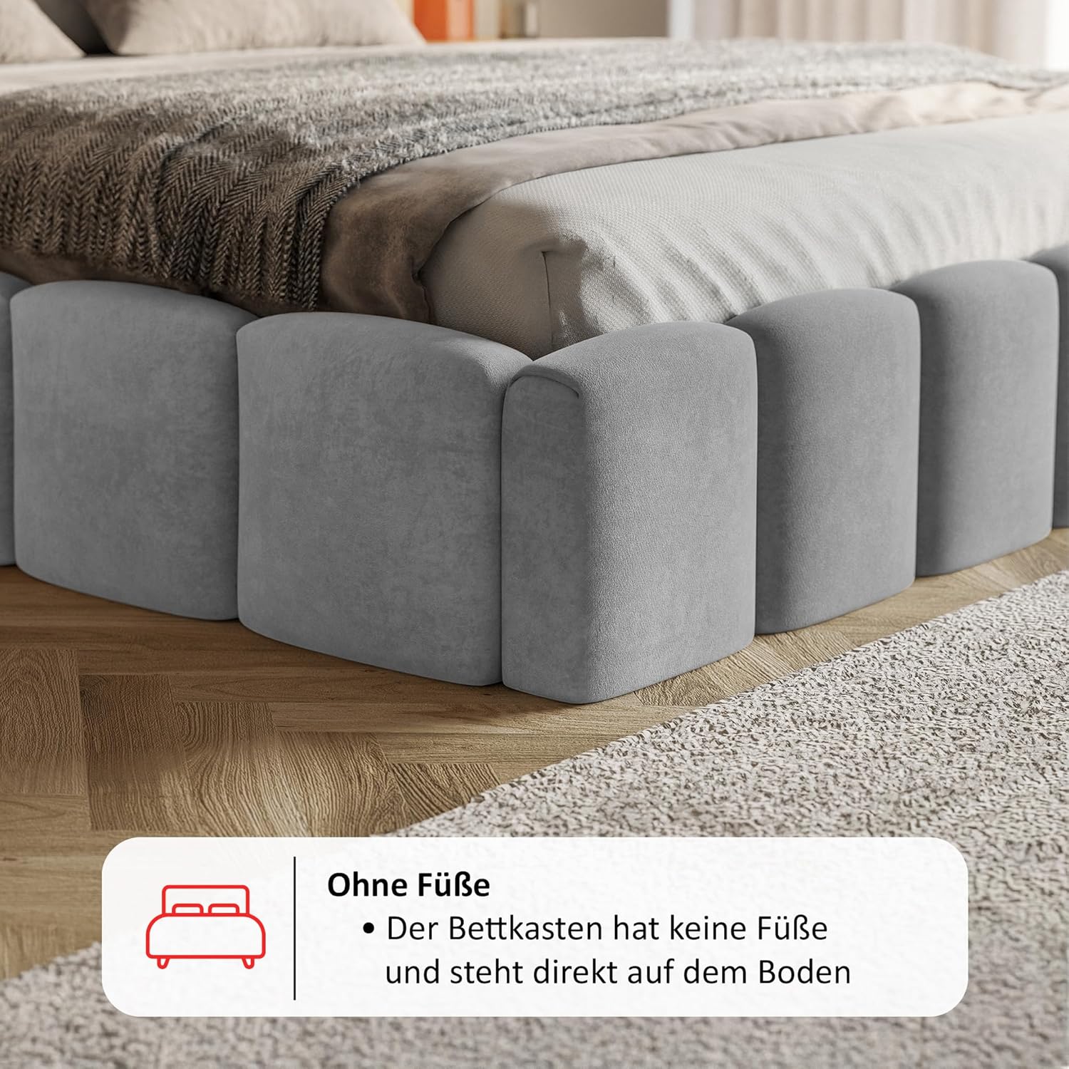 Nunu Bubble Bett 140x200 Weiß Boucle, mit Stauraum, mit Kopfteil, mit Lattenrost, ohne Füße, ohne Matratze, Bubble Polsterbett 140x200 mit Bettkasten Weiß (Milch)