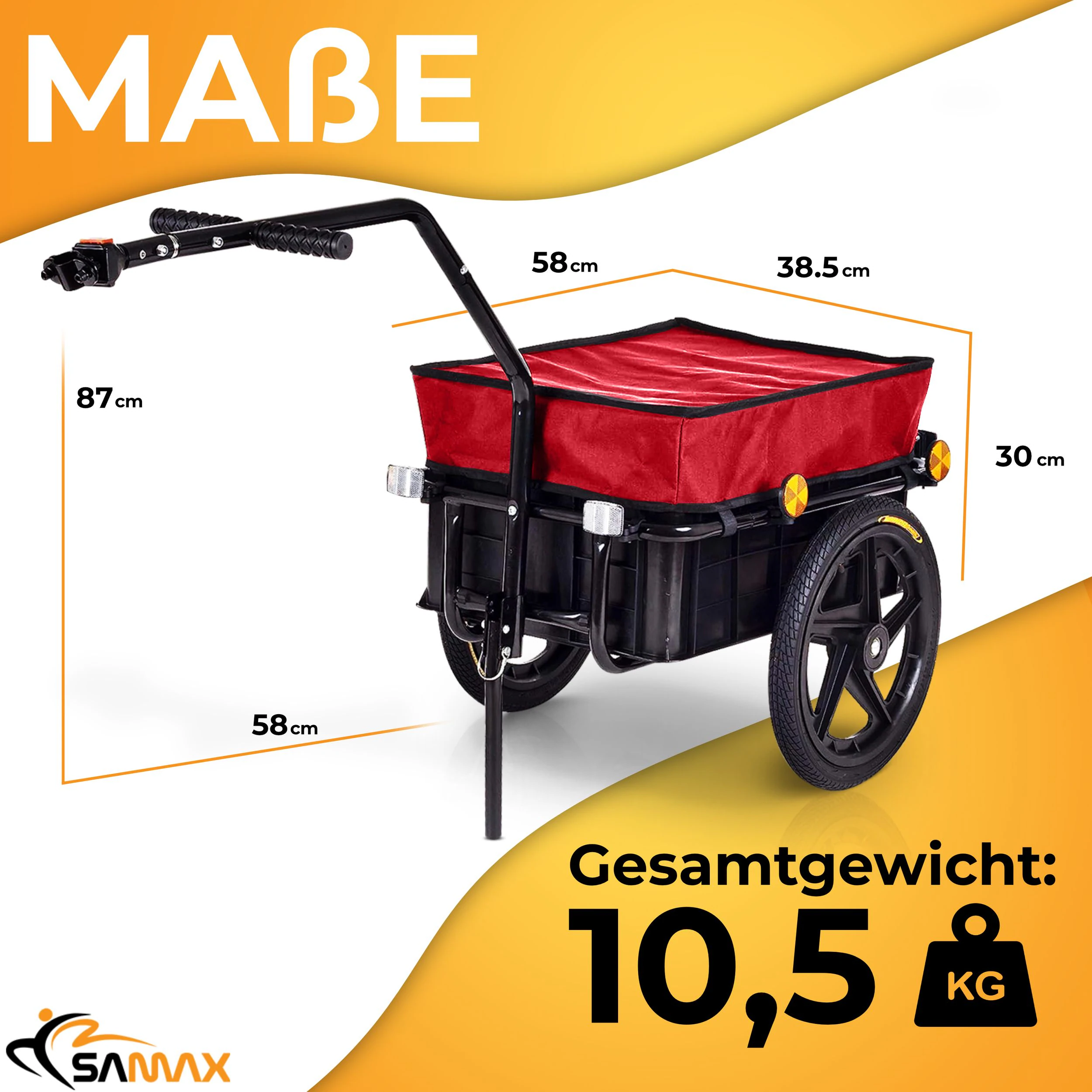 SAMAX Lastenanhänger / Fahrradanhänger für 60 Kg / 70 Liter in Rot