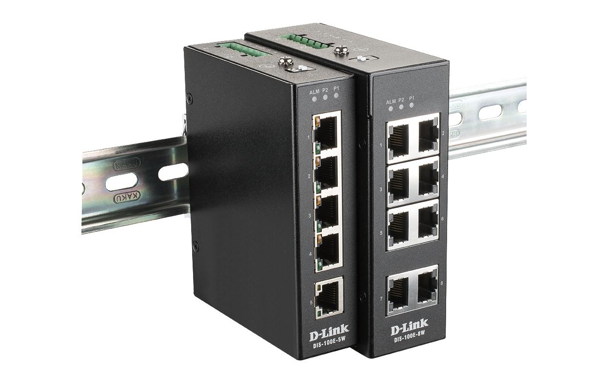 Rail Switch DIS-100E-5W 5 Port<br>Industrial Unmanaged Switch