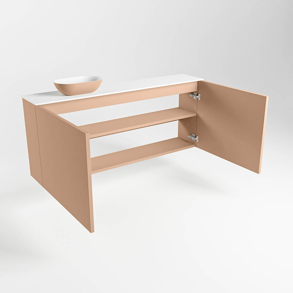 Mondiaz Fowy toiletmeubel 120cm rosee met oudroze waskom links en kraangat