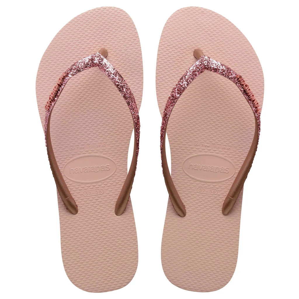 Havaianas Slimteenslippers met glitters roségoud