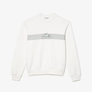 Sweatshirt col rond femme Lacoste imprimé filet de tennis Sweatshirts - Blanc - Lacoste - Femme
