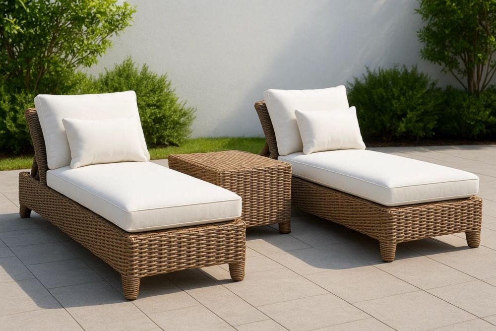 Gartenmöbel Set Sonnenliege Rattan Beige/Weiß mit Kissen wetterfest